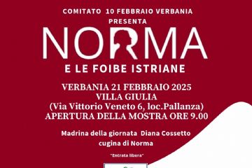 Volantino con immagine del volto di Norma Cossetto e invito all'apertura della mostra