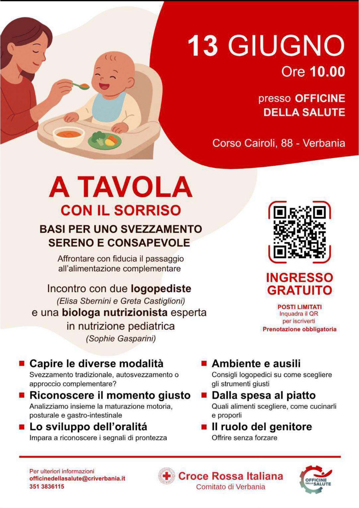 volantino con disegno mamma che imbocca bambino seduto su seggiolone