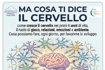 Disegno di bambini in circolo sotto un cervello sorridente
