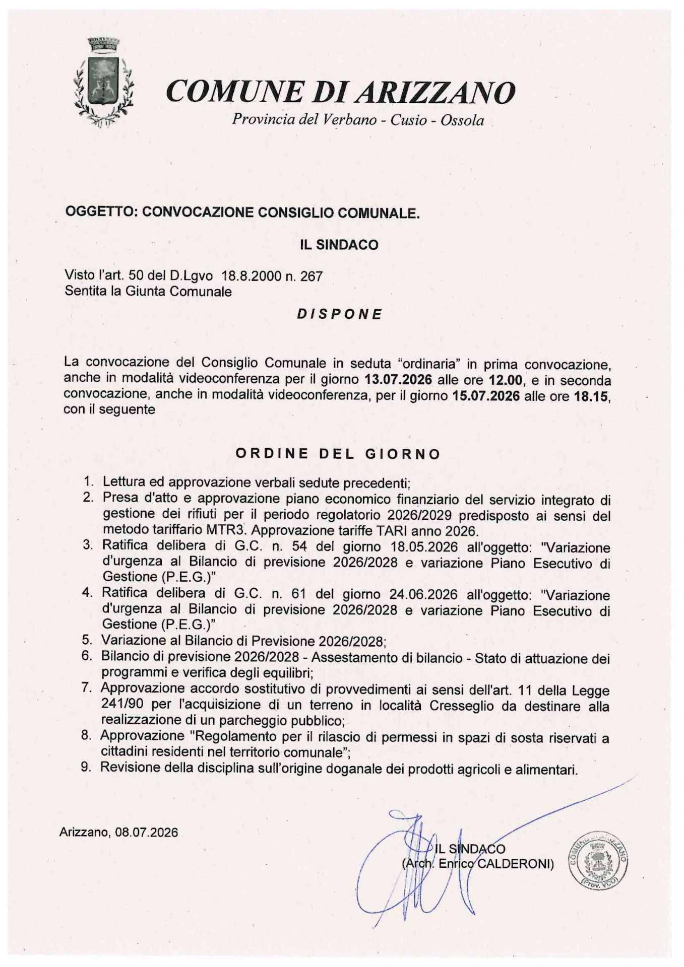 Testo riportato su formato lettera